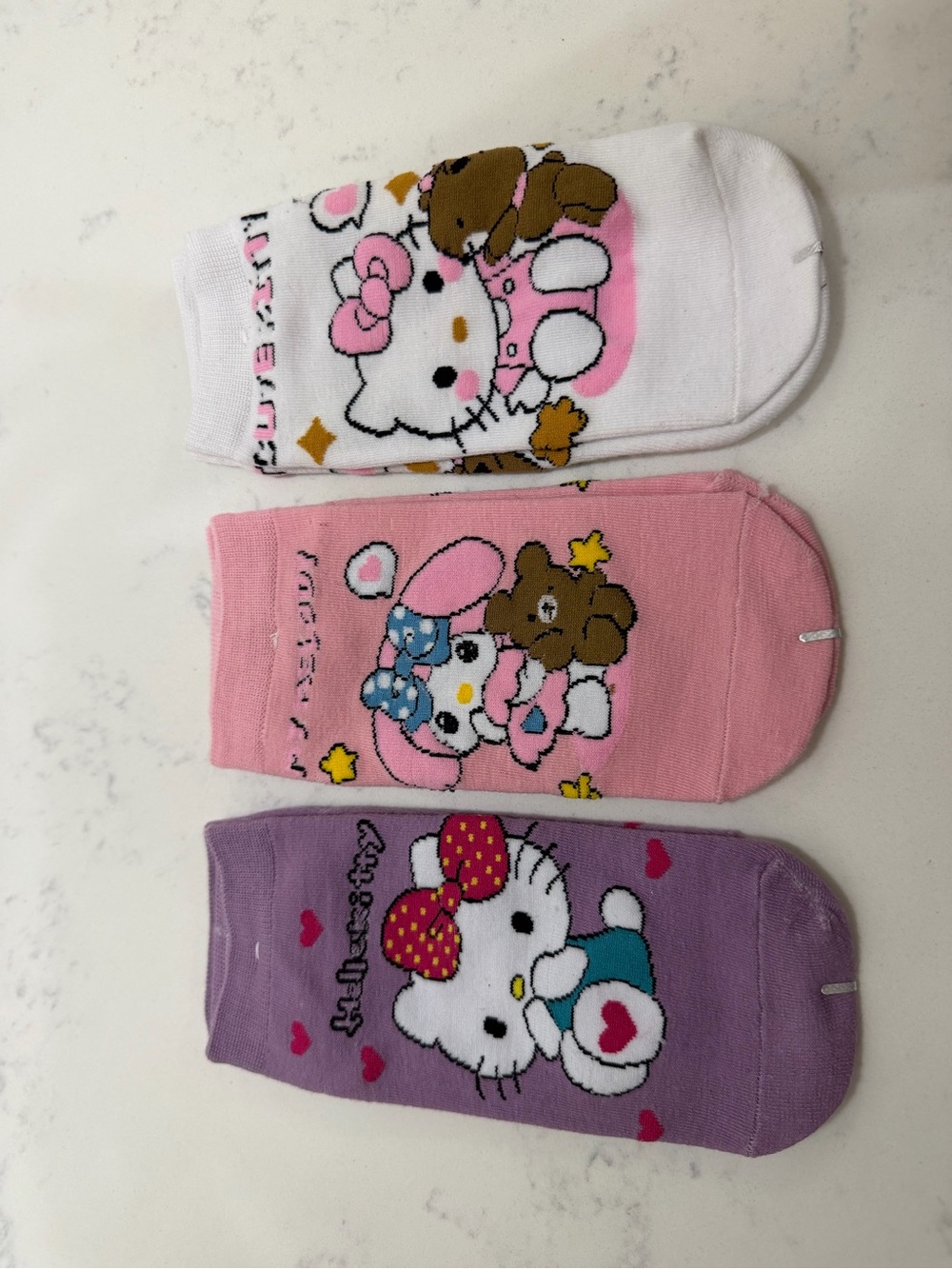 Hello Kitty Kids Ankle Socks Trio - White, Pink, Purple